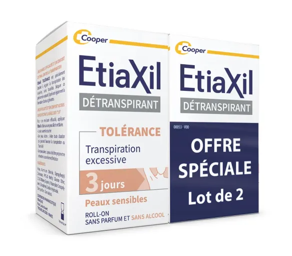 Détranspirant Tolérance transpiration excessive Etiaxil - lot de 2 roll-on de 15ml - image 1