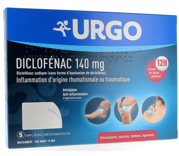 Diclofénac 140 mg Urgo - boîte de 5 emplâtres médicamenteux