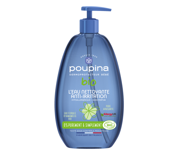 Eau nettoyante anti-irritation bio Poupina - flacon-pompe de 485ml