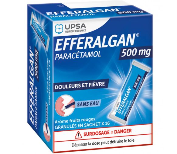 Efferalgan 500mg fruits rouges Upsa - boite de 16 sticks de granulés sachets