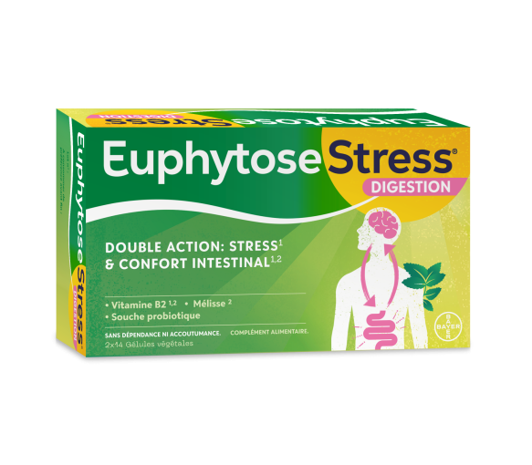 EuphytoseStress® Digestion - Stress et confort intestinal -  Probiotiques, mélisse, vitamine B2 2x14 comprimés - image 1