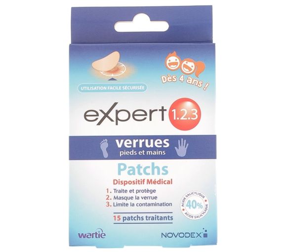 Expert 1,2,3 Verrues pieds et mains Novodex - 15 patchs traitants
