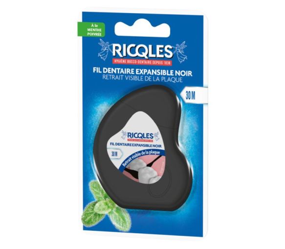 Fil dentaire expansible noir à la menthe poivrée Ricqlès - fil dentaire de 30m - image 1