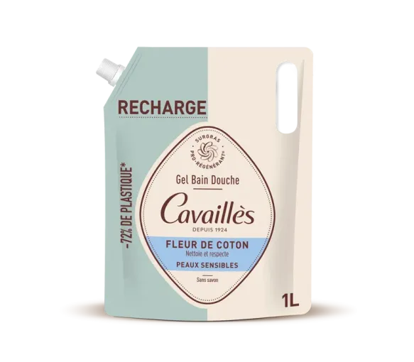 Gel bain et douche surgras actif fleur de coton Rogé Cavaillès - éco-recharge de 1L