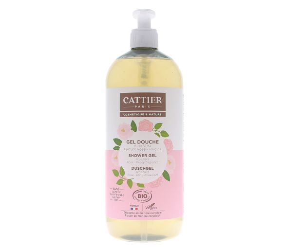 Gel douche Aloe vera rose pivoine bio Cattier - flacon-pompe de 1L