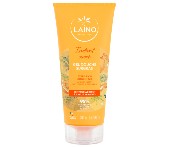 Gel douche surgras hydratant à l'aloe vera bio senteur abricot Laino - tube de 200ml - image 1