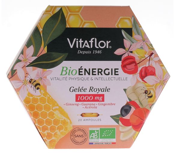 Gelée royale bio 1000 mg Énergie+ Vitaflor - boîte de 20 ampoules - image 1