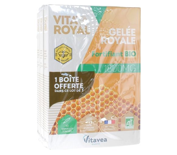 Gelée royale Bio 1800 mg Nutrisanté - Lot de 3 boites de 10 ampoules