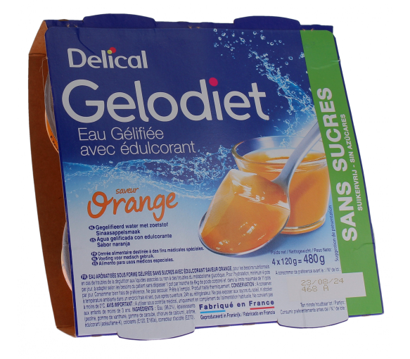 Gelodiet Eau gélifiée avec édulcorant saveur orange Delical - lot de 4 pots de 120g - image 1