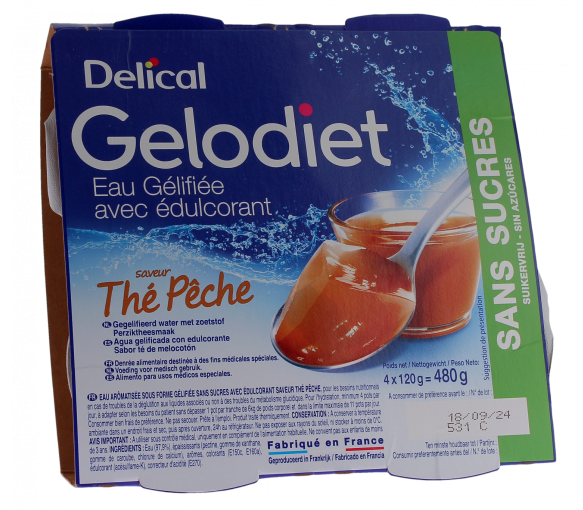 Gelodiet Eau gélifiée avec édulcorant saveur thé pêche Delical - lot de 4 pots de 120g - image 1