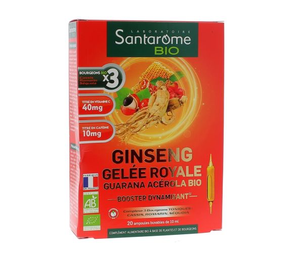 Ginseng gelée royale Guarana Acérola Santarome Bio - 20 ampoules