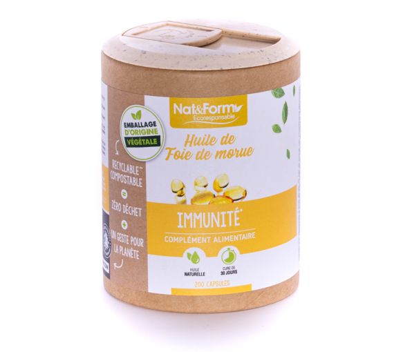 Huile de foie de morue Ecoresponsable Nat&Form - boite de 200 capsules - image 1