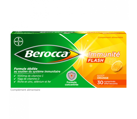 Berocca Immunité Flash Vitamine D, C, Zinc et Fer 30 comprimés effervescents - image 1