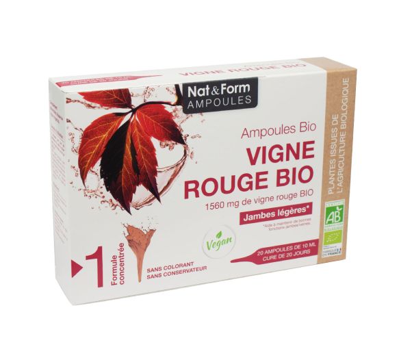 Jambes légères vigne rouge Bio Nat&Form - boite de 20 ampoules