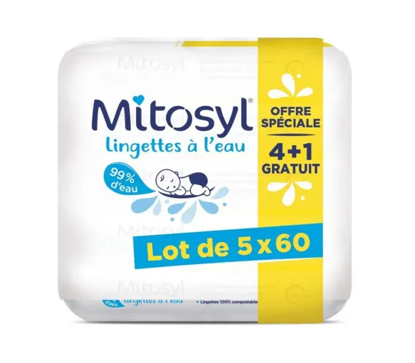 Lingettes à l'eau Mitosyl - lot de 5 packs de 60 lingettes