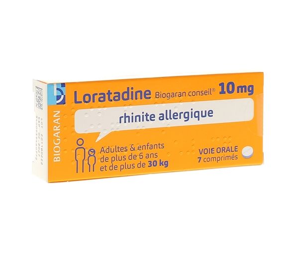 Loratadine 10 mg rhinite allergique Biogaran - 7 comprimés