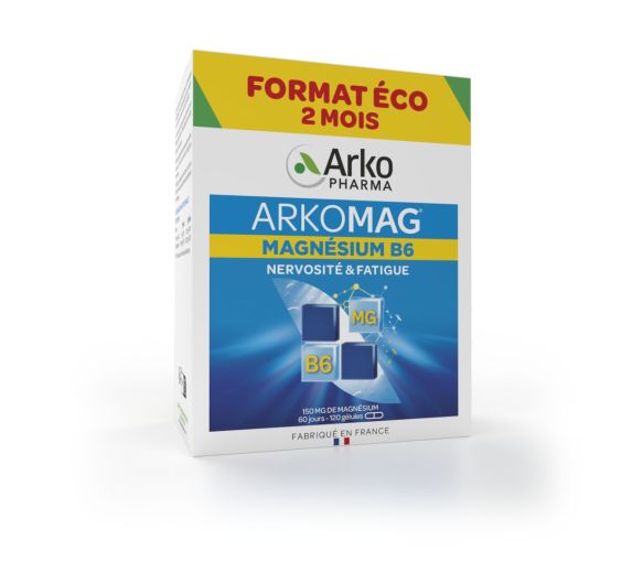 Arkomag Magnésium B6 nervosité et fatigue Arkopharma - boîte de 120 gélules programme de 2 mois - image 1