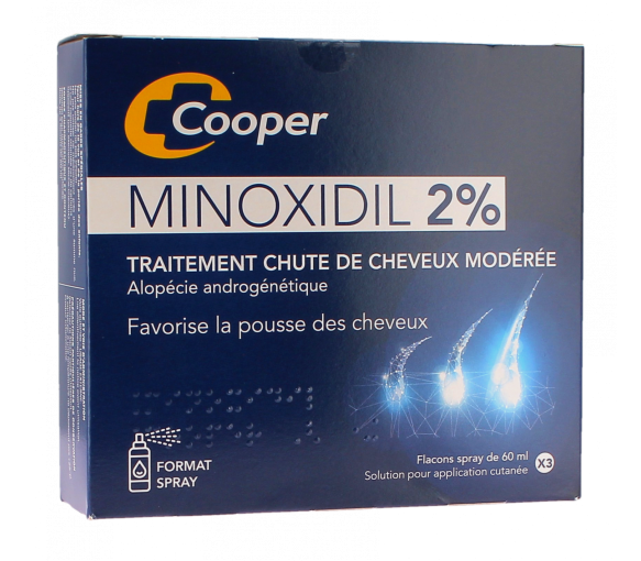 Minoxidil 2% chute de cheveux Cooper - boite de 3 sprays de 60ml - image 1