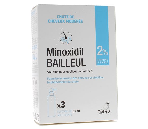Minoxidil Bailleul 2 %, solution pour application cutanée - 3 flacons de 60 ml - image 1