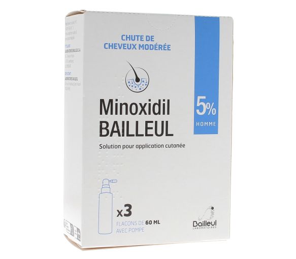 Minoxidil Bailleul 5% solution pour application cutanée Homme - 3 flacons de 60ml - image 1