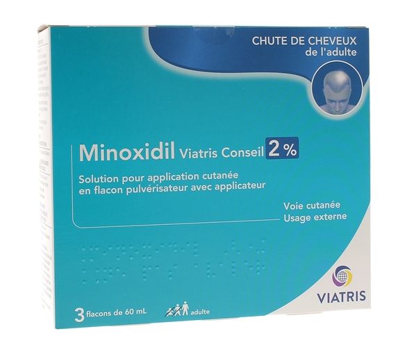Minoxidil Viatris Conseil 2% - boite de 3 flacons de 60ml