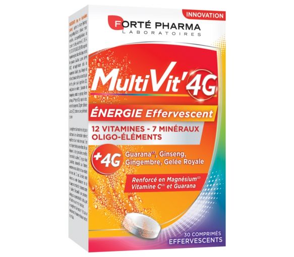 MultiVit 4G Énergie effervescent Forté Pharma - boîte de 30 comprimés