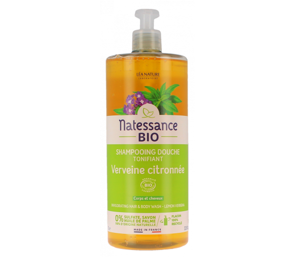Shampooing douche tonifiant bio verveine citronnée Natessance - flacon-pompe de 1L - image 1