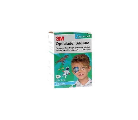 Opticlude silicone garçons midi 3M - 50 pansements de 5,3 x 7,0 cm