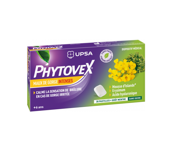Phytovex Pastilles sans sucre Maux de gorge intenses Upsa - boîte de 20 pastilles