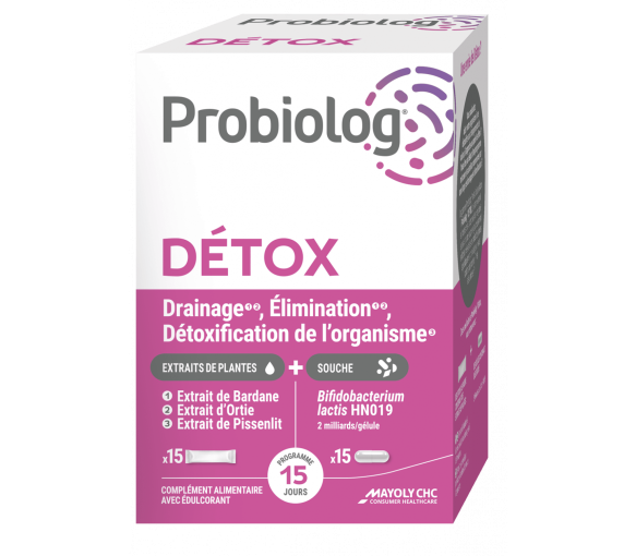 Probiolog Detox Mayoly Spindler - boîte de 15 gélules + 15 sticks