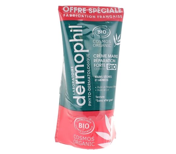 Crème mains réparation forte bio Dermophil Indien - lot de 2 tubes de 75 ml