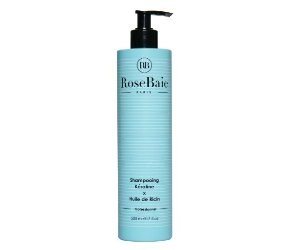Shampoing à la kératine et à l’huile de ricin RoseBaie - flacon-pompe de 500ml