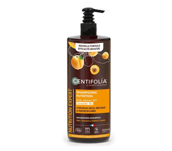 Shampooing nutrition cheveux secs huile d'abricot bio Centifolia - flacon-pompe de 500ml