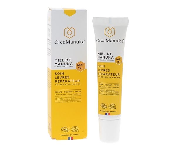 Soin lèvres réparateur 10% de Miel de Manuka IAA 15+ bio CicaManuka - tube de 15 ml