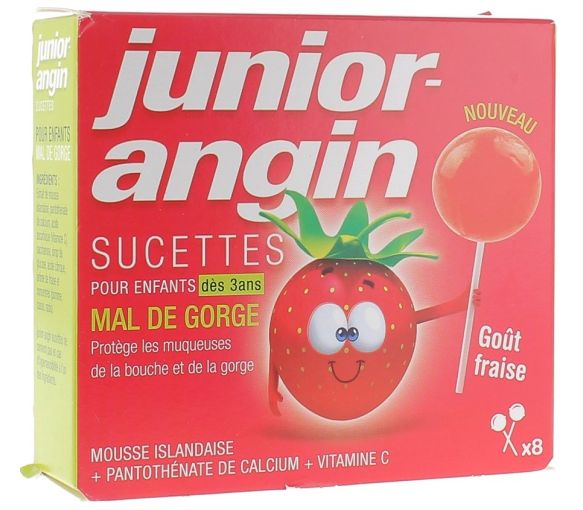 Sucettes pour enfants mal de gorge Junior-angin - boîte de 8 sucettes