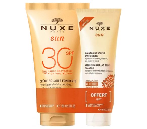 Lait délicieux haute protection visage et corps SPF30 + Shampoing douche après-soleil 100 ml offert Nuxe Sun - tube de 150ml