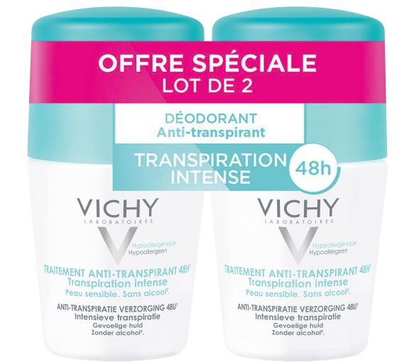 Traitement anti-transpirant 48h transpiration intense Vichy - lot de 2 Roll-on billes de 50 ml - image 1