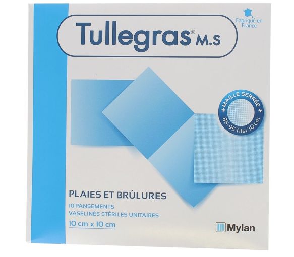 Tulle Gras Pansements Vaselinés Mylan - Boîte de 10 pansements 10x10 cm