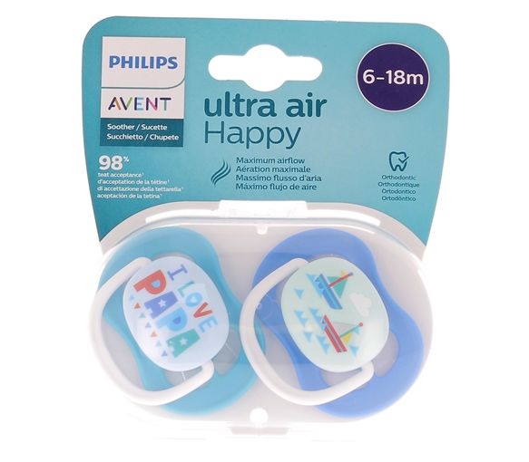 Ultra Air Happy Sucettes orthodontiques 6-18 mois Philips Avent - lot de 2 sucettes
