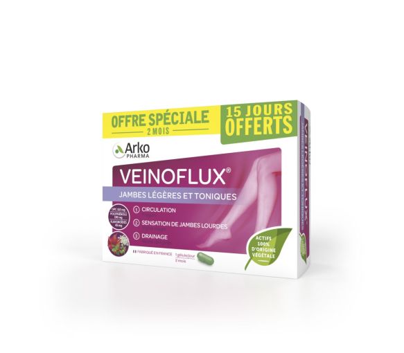 Veinoflux Jambes légères et toniques Arkopharma - boîte de 60 gélules - offre spéciale 15 jours offerts - image 1