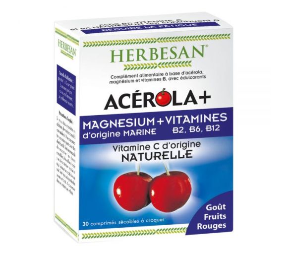 Acérola, magnésium, vitamines Herbesan - boite de 30 comprimés à croquer - image 1