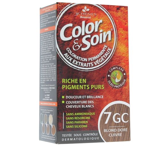 Color & soin coloration permanente Blond doré cuivré 7GC Les 3 chênes - 1 kit