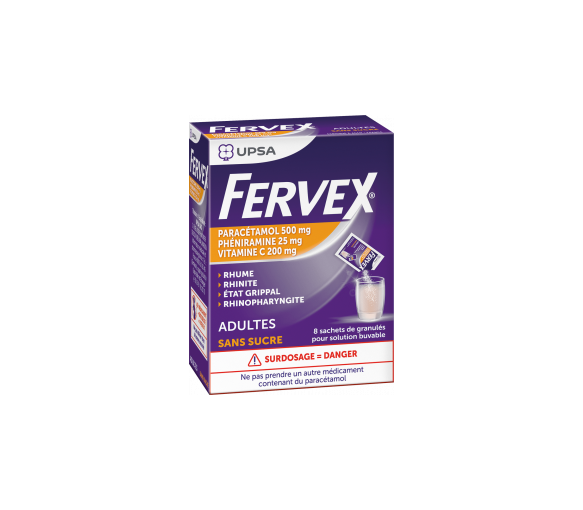 Fervex adulte sans sucre granulés en sachet Upsa - boite de 8 sachets