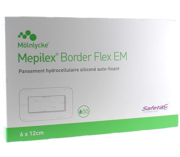 Mepilex Border Flex EM pansement hydrocellulaire siliconé extra mince 6x12cm Mölnlycke - boîte de 10 pansements