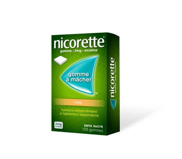 Nicorette 2mg fruits sans sucre gomme à macher - boite de 105 gommes