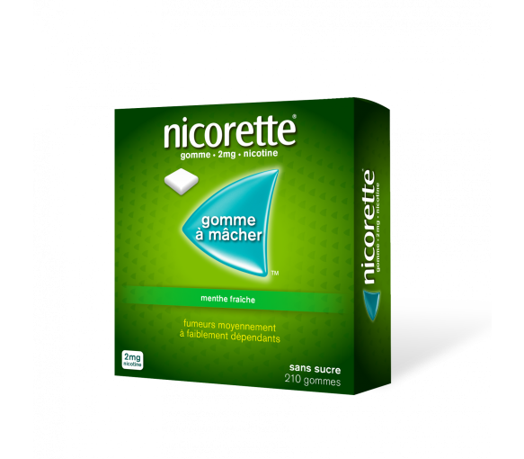 Nicorette 2mg menthe fraiche sans sucre gomme à mâcher - boite de 210 gommes
