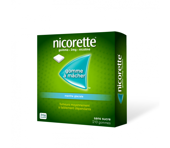 Gommes Nicorette menthe glaciale 2 mg sans sucre à mâcher – 210
