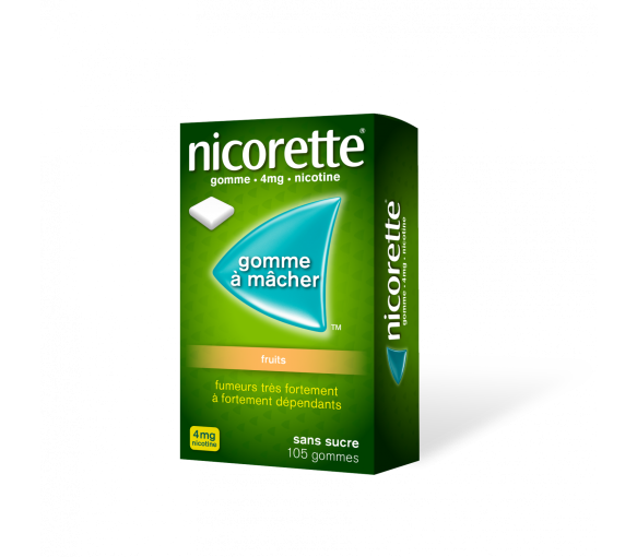 Nicorette 4mg fruits sans sucre - 105 gommes à mâcher