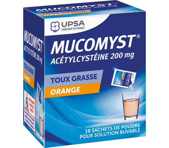 Mucomyst 200mg poudre pour solution buvable en sachet Upsa - boite de 18 sachets