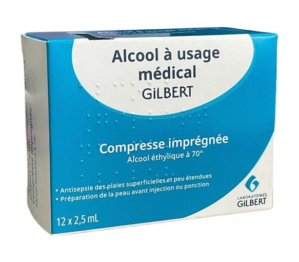 Alcool à usage médical compresse imprégnée Gilbert - 12x2,5ml - image 1